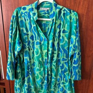 Bali Batiks Handpainted Resort Wear Blue and Green Women's Blouse